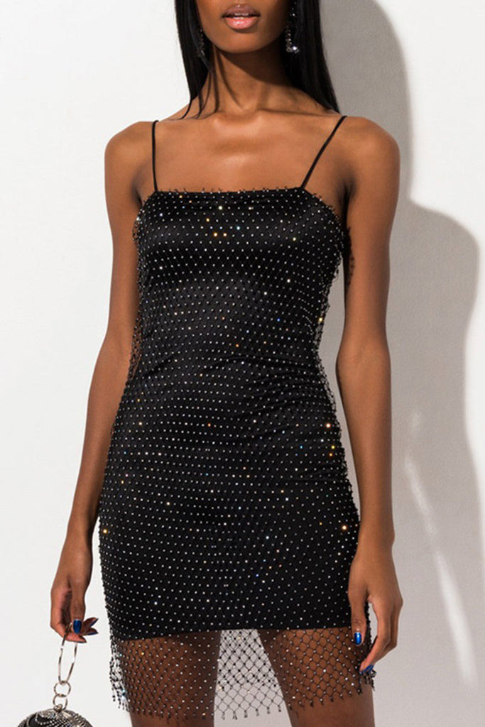 Momentlover Sexy Solid Patchwork Sling Dress Dresses