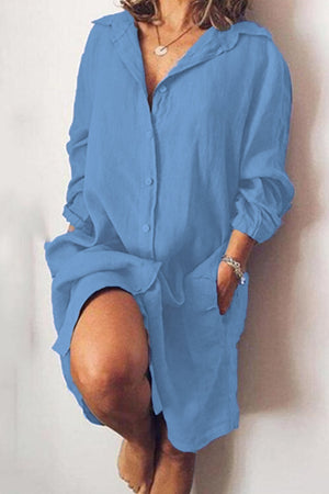 Momentlover Casual Simplicity Solid Buckle Shirt Collar Dresses(5 Colors)