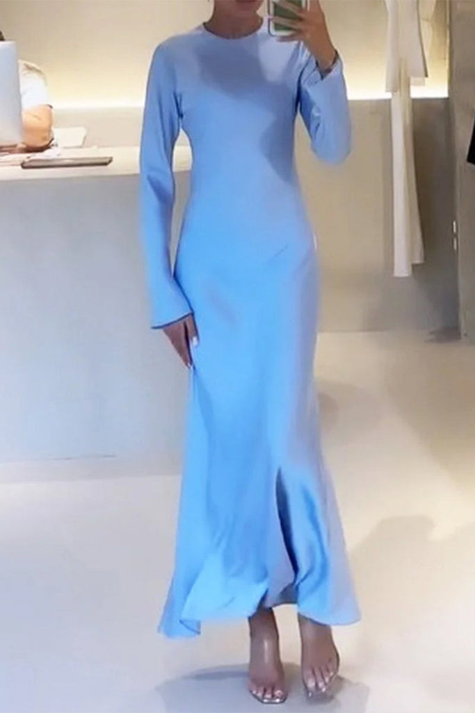 Momentlover Elegant Solid O Neck A Line Dresses