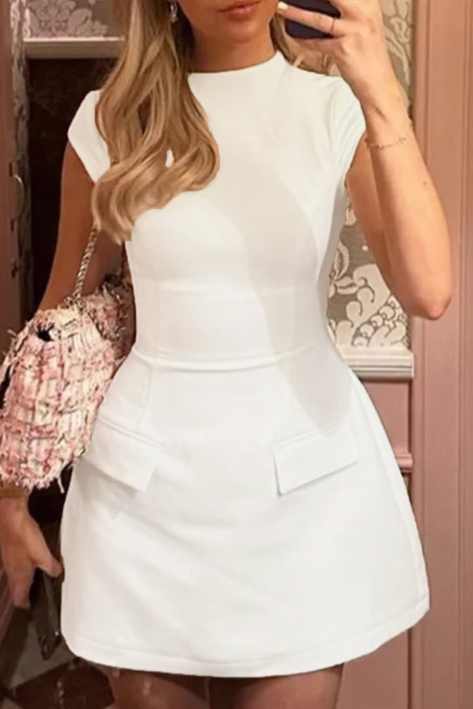 Momentlover Celebrities Solid Patchwork O Neck Sleeveless Dress Dresses