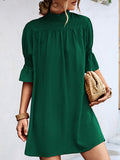 Momentlover Solid Color Loose Half Sleeves High-Neck Mini Dresses