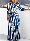 Momentlover Zebra Printed Tied Waist Buttoned Loose Long Sleeves V-neck Shirt Dress Maxi Dresses