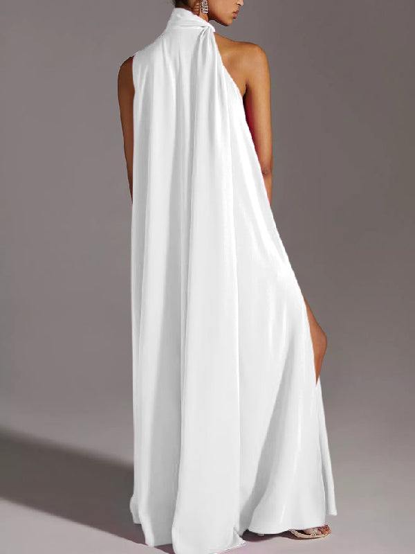Momentlover Sleeveless Solid Color Split-Side Round-Neck Maxi Dresses