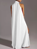 Momentlover Sleeveless Solid Color Split-Side Round-Neck Maxi Dresses