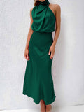 Momentlover Solid Color Sleeveless Halter-Neck Midi Dresses