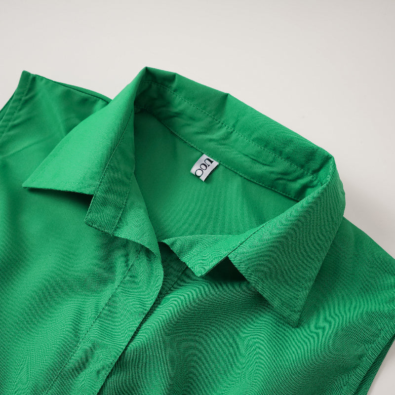 momentlover Sleeveless Solid Color Lapel Midi Dresses