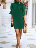 Momentlover Solid Color Loose Half Sleeves High-Neck Mini Dresses