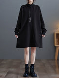 Momentlover Zipper Split-Joint Asymmetric Loose Long Sleeves Mock Neck Sweatershirt Mini Dresses