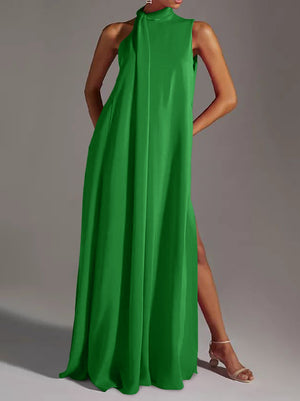 Momentlover Sleeveless Solid Color Split-Side Round-Neck Maxi Dresses