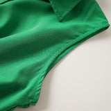 momentlover Sleeveless Solid Color Lapel Midi Dresses