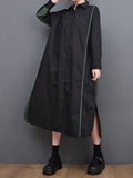 Momentlover Split-Side Split-Joint Buttoned Asymmetric Loose Long Sleeves Lapel Shirt Dress Midi Dresses