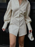 Momentlover Striped Buttoned Loose Long Sleeves Lapel Shirt Dress Mini Dresses