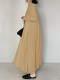 Momentlover Solid Color Loose Long Sleeves Lapel Shirt Dress Maxi Dresses