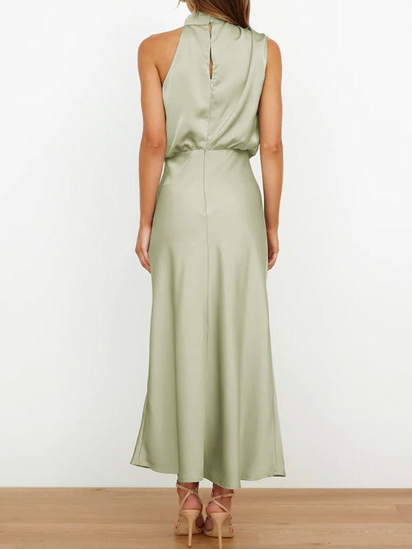 Momentlover Solid Color Sleeveless Halter-Neck Midi Dresses