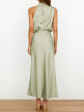 Momentlover Solid Color Sleeveless Halter-Neck Midi Dresses