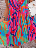 Momentlover Loose Plus Size Pleated Printed Halter-Neck Mini Dresses Short Dresses