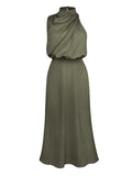 Momentlover Solid Color Sleeveless Halter-Neck Midi Dresses