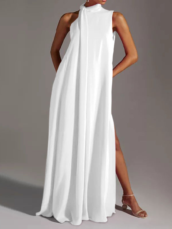 Momentlover Sleeveless Solid Color Split-Side Round-Neck Maxi Dresses