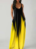 Momentlover Loose Sleeveless Contrast Color Gradient Spaghetti-Neck Maxi Dresses