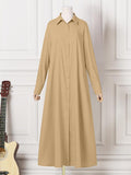 Momentlover Solid Color Loose Long Sleeves Lapel Shirt Dress Maxi Dresses