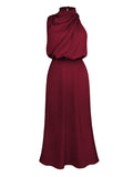 Momentlover Solid Color Sleeveless Halter-Neck Midi Dresses