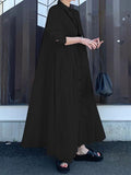 Momentlover Solid Color Loose Long Sleeves Lapel Shirt Dress Maxi Dresses