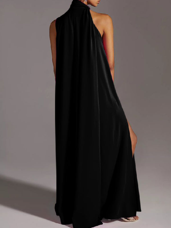 Momentlover Sleeveless Solid Color Split-Side Round-Neck Maxi Dresses