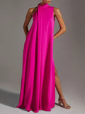 Momentlover Sleeveless Solid Color Split-Side Round-Neck Maxi Dresses