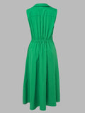 momentlover Sleeveless Solid Color Lapel Midi Dresses