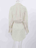 Momentlover Striped Buttoned Loose Long Sleeves Lapel Shirt Dress Mini Dresses