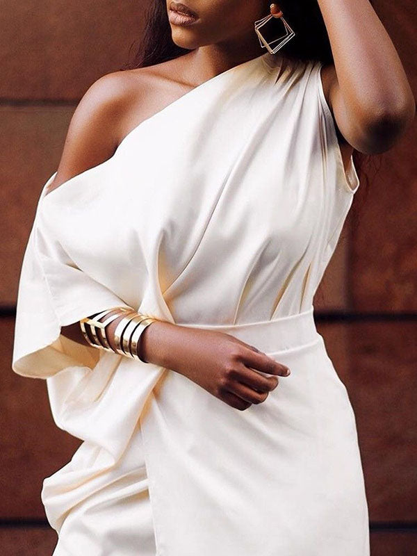 Momentlover Split-Side Asymmetric One-Shoulder Midi Dresses