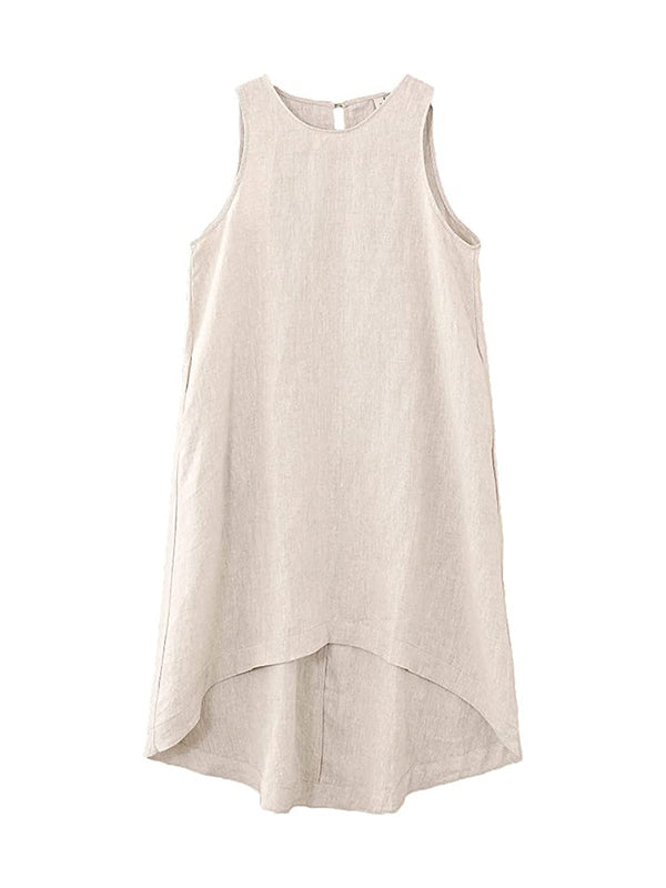 Momentlover Solid Color Sleeveless Loose Round-Neck Midi Dresses