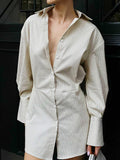 Momentlover Striped Buttoned Loose Long Sleeves Lapel Shirt Dress Mini Dresses