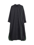 Momentlover Split-Side Split-Joint Buttoned Asymmetric Loose Long Sleeves Lapel Shirt Dress Midi Dresses