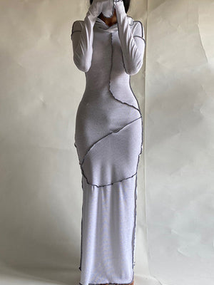 Momentlover Split-Joint Solid Color Skinny Plus Size Hooded Maxi Dresses