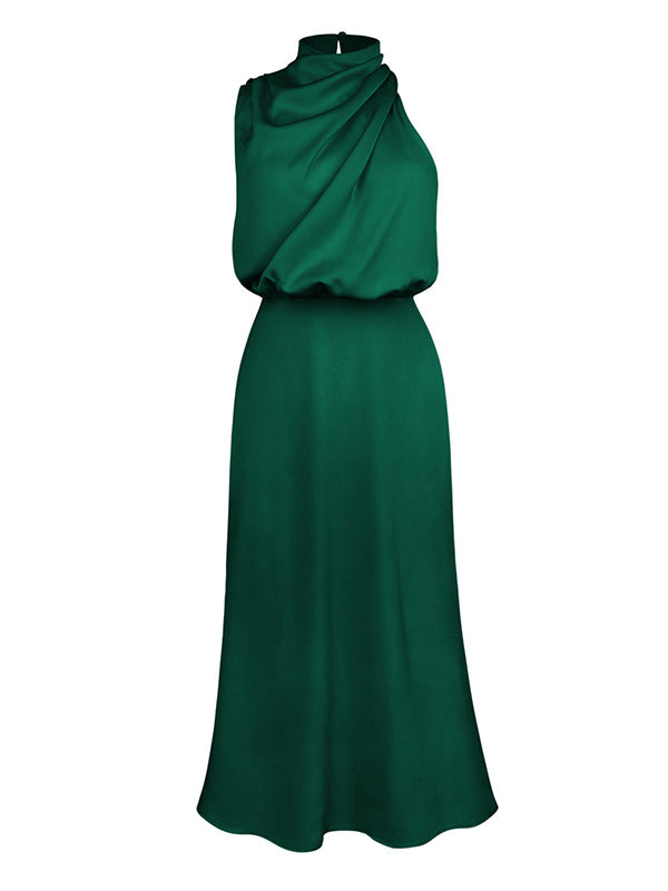 Momentlover Solid Color Sleeveless Halter-Neck Midi Dresses
