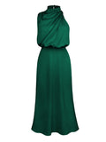 Momentlover Solid Color Sleeveless Halter-Neck Midi Dresses