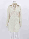 Momentlover Striped Buttoned Loose Long Sleeves Lapel Shirt Dress Mini Dresses