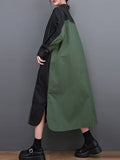 Momentlover Split-Side Split-Joint Buttoned Asymmetric Loose Long Sleeves Lapel Shirt Dress Midi Dresses