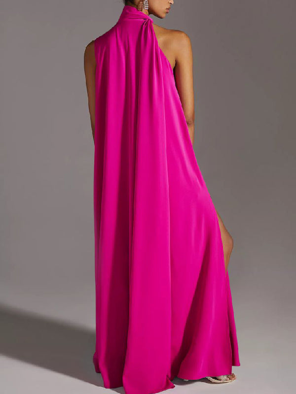 Momentlover Sleeveless Solid Color Split-Side Round-Neck Maxi Dresses