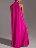 Momentlover Sleeveless Solid Color Split-Side Round-Neck Maxi Dresses
