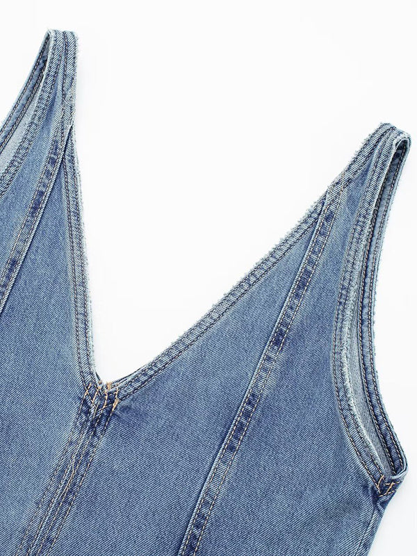 Momentlover Split-Joint Sleeveless V-Neck Midi Dresses