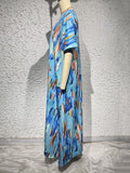 Momentlover Printed Multi-Colored Short Sleeves Loose V-neck Maxi Dresses