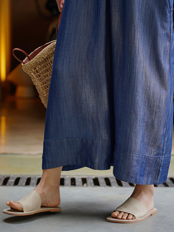 Momentlover Solid Color Pleated Lace-Up Drawstring Short Sleeves Raglan Sleeve Round-Neck Midi Dresses