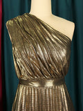 Momentlover Solid Color Shiny Pleated Asymmetric Sleeveless Plus Size One-shoulder Maxi Dresses