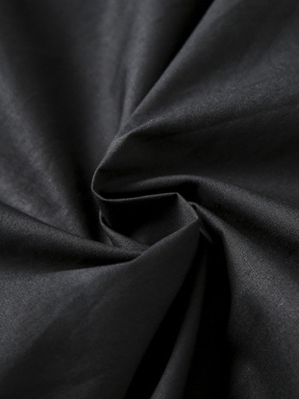 Momentlover Tied Waist Printed Drawstring Contrast Color Short Sleeves Loose Lapel Shirt Dress Midi Dresses