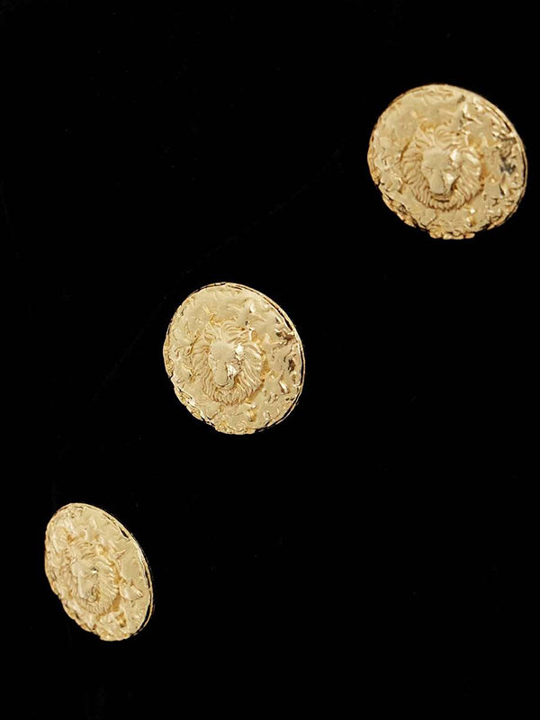 Momentlover Wrap Buttoned Lion Pattern Solid Color Split-Side Zipper Stand Collar Maxi Dresses