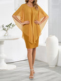 Momentlover Split-Joint Solid Color See-Through Gauze Loose Half Sleeves Mini Dresses