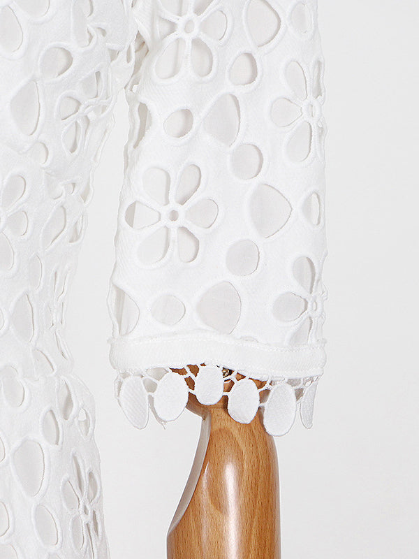 Momentlover Solid Color Hollow Half Sleeves Deep V-Neck Maxi Dresses