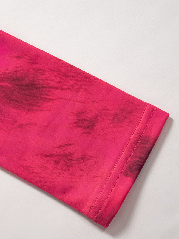 Momentlover Tie-Dyed Split-Joint Long Sleeves Bodycon Round-Neck Maxi Dresses